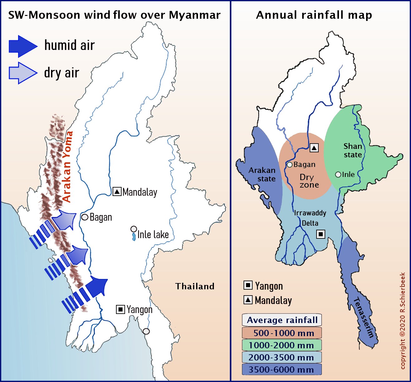 Average annual rainfall map Myanmar